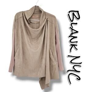 Blank NYC Cloud Nine Taupe Faux Suede Asymmetrical Wrap Jacket Cardigan Women XS